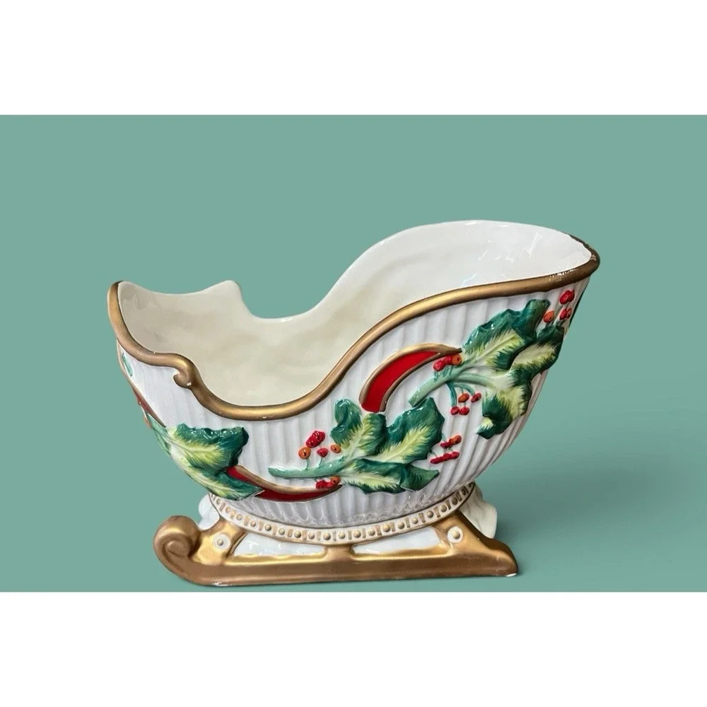Fitz & Floyd‎ Snowy Sleigh Ride Conforti Collection 2007 Planter Candy Bowl Xmas